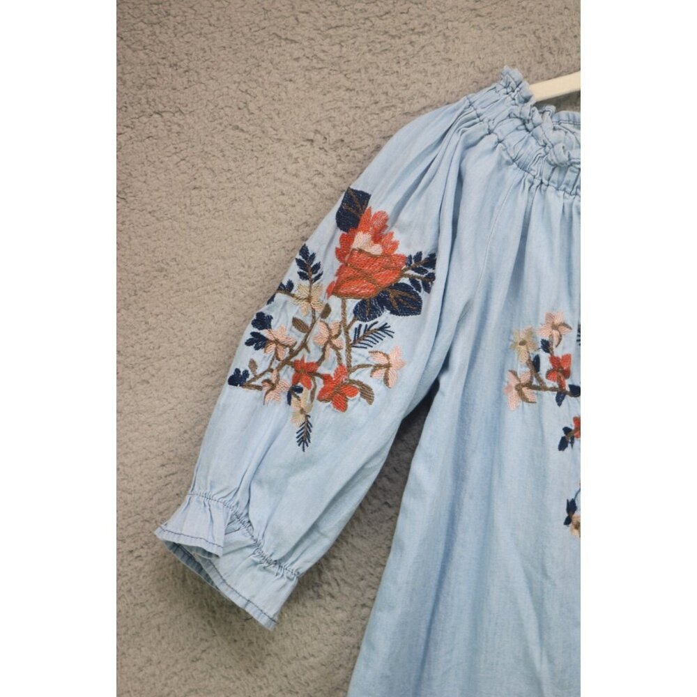 August Winds 3/4 Sleeve Embroidered Floral Top-Small-Cottagecore-BOHO - Picture 4 of 10